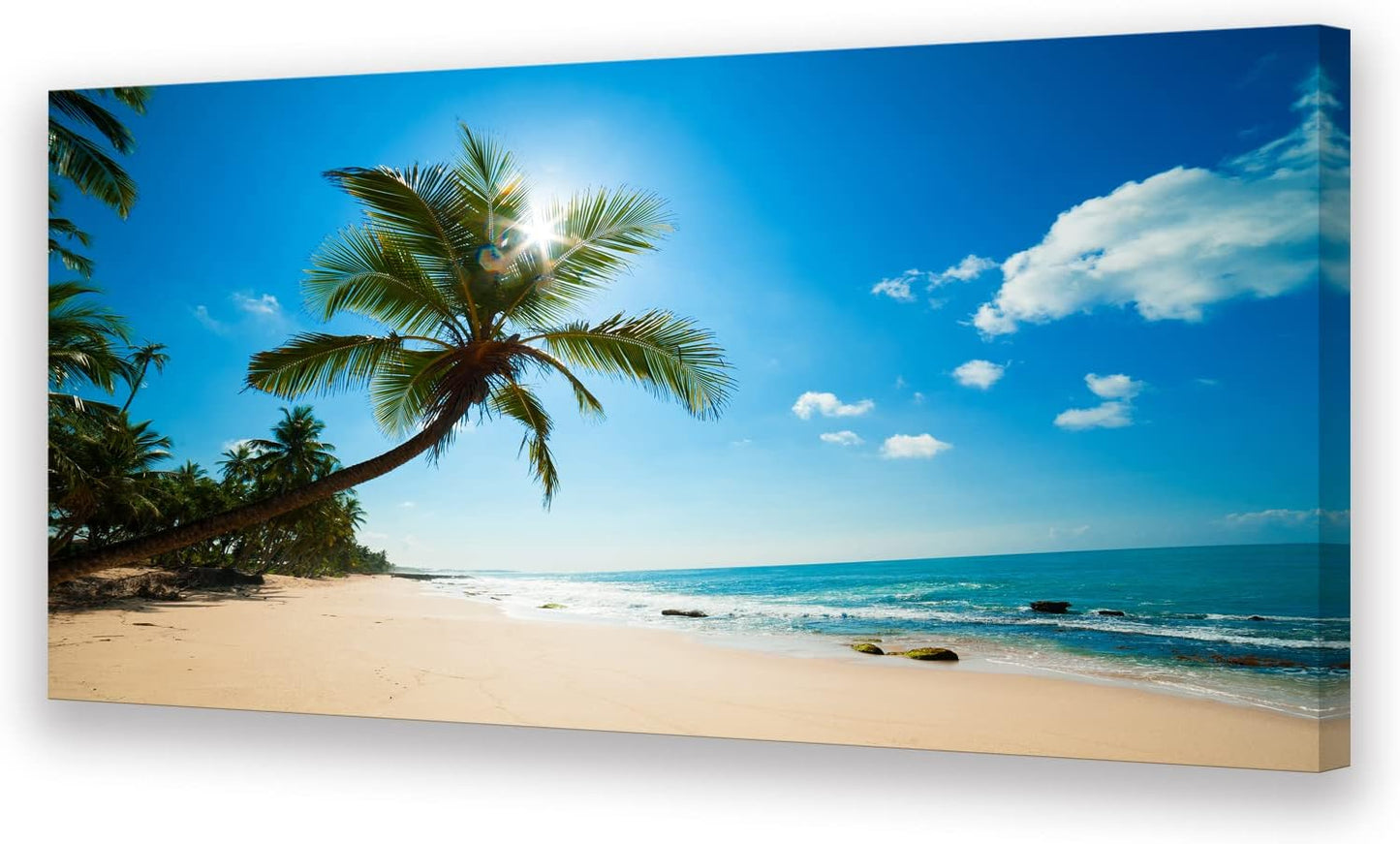 Muolunna X0650 Large Canvas Wall Art Summer Ocean Waves Prints Coconut Trees Beach Seascape Painting Hawaii Sea Nature Pictures Stretched and Framed for Living Room Home Office Wall Decor Artwork