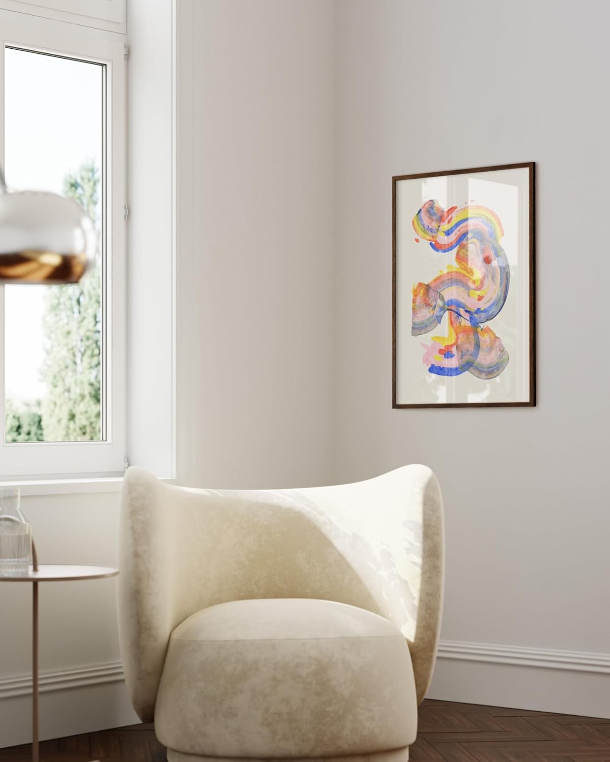 HAUS AND HUES Colorful Abstract Wall Art - Minimalist Retro Picture for Living Room Decor, Red and Pink Modern Wall Art Painting (Abstract Watercolor Swirls, Walnut Frame, 24x36)