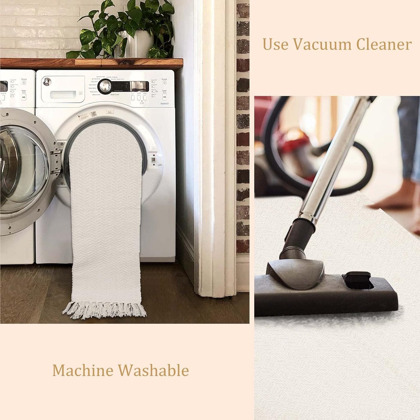 Lahome Boho Bathroom Rugs, Small 2x3 Door Mat Indoor Lightweight Entryway Rug Washable Cotton Area Rug with Tassels, Farmhouse Non Shedding Beige Throw Rug Low Pile Carpet for Kitchen Laundry