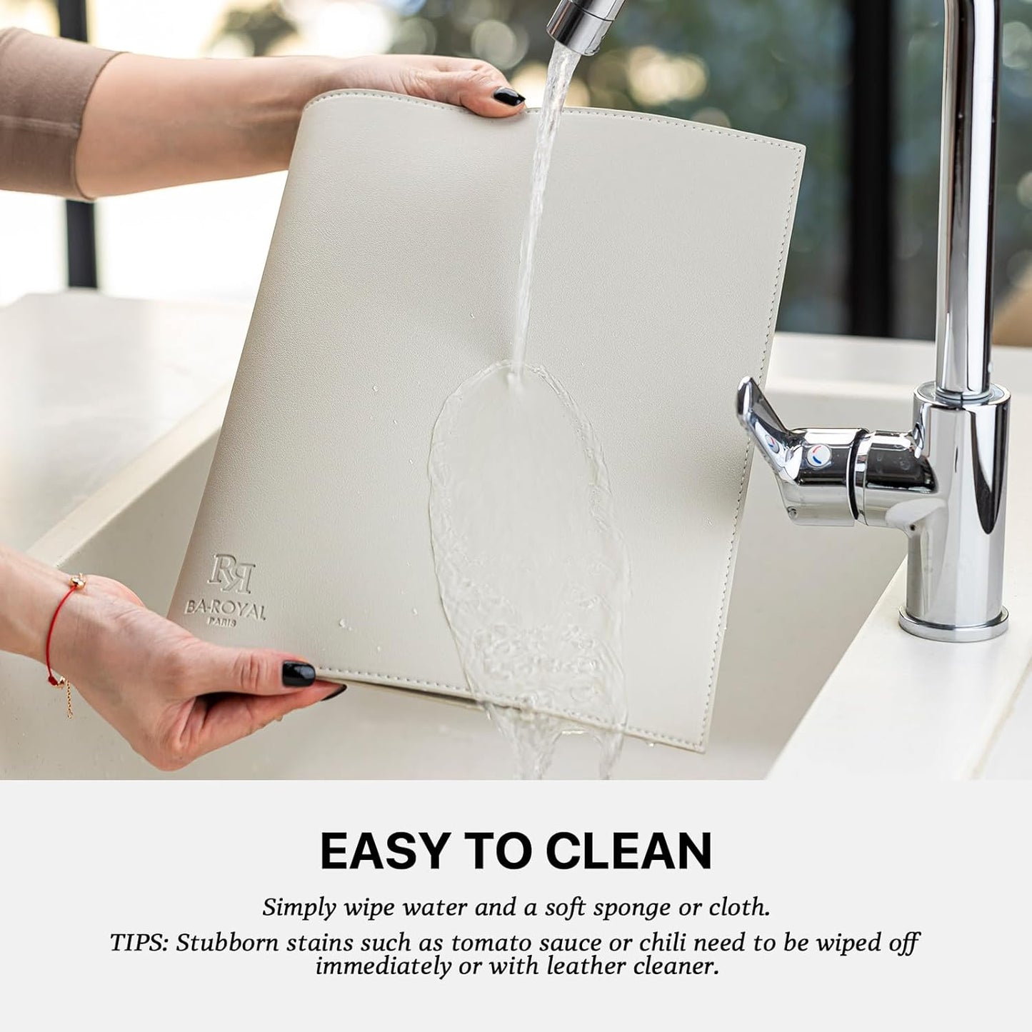 Faux Leather Placemats Set of 6 Vinyl Washable Wipeable Table Mats for Kitchen Dining Table Heat Resistant Waterproof Modern Indoor/Outdoor Placemats Non-Slip Easy Clean Place Mats-Cream White