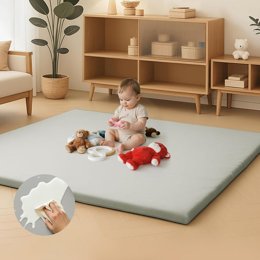Inaya Baby Play Mat Vegan Leather 50x50”, Waterproof - Wipeable, Soft and Thick Foam Cushioned Floor Mat for Babies and Toddlers, Ideal for Crawling, Tummy Time, Playpen & Diaper Change, Stylish Grey