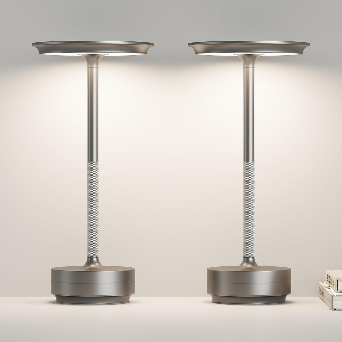 LED Cordless Table Lights Set of 2, Built-in 5000mAh Battery Rechargeable Outdoor Waterproof Portable Touch Battery Table Lamps with Memory Function,for Patio/Campsite/Work（Silver ）