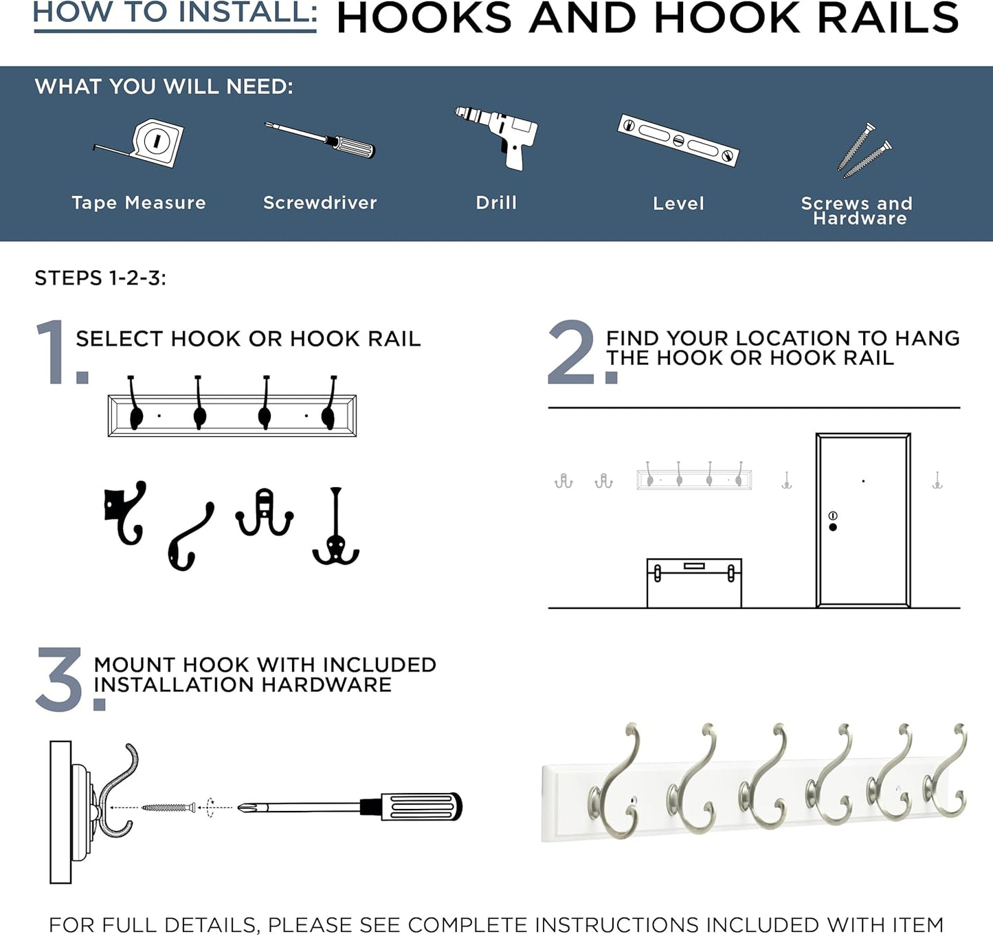 FRANKLIN BRASS Casual Curve Wall Mounted Pure White 27 in. Coat Rack, 5 Nickel Hooks, B46718K-PMN-R