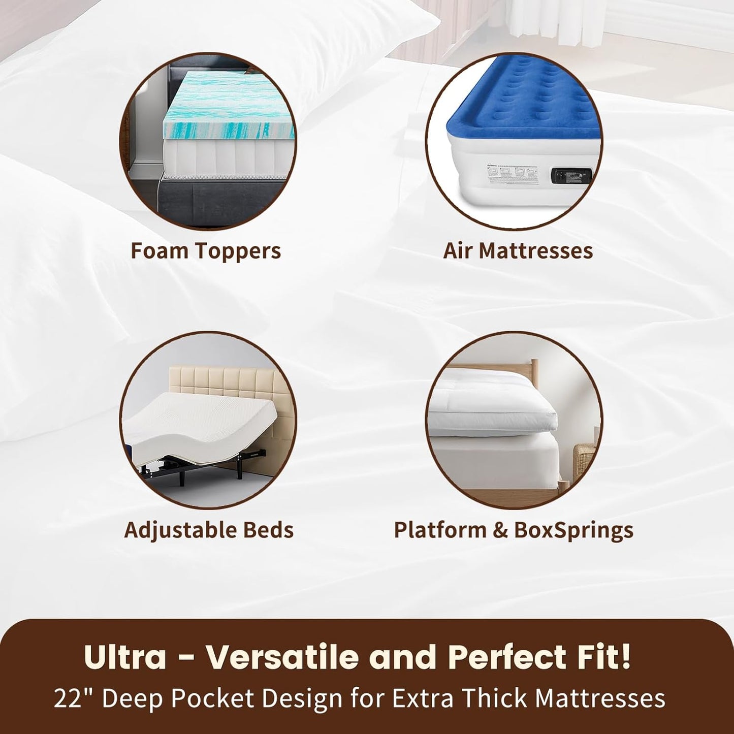 100% Linen Sheet Set Queen Size Extra Deep Pocket Fits 18-24 Inch Mattress, Breathable & Soft, Smooth 4-Piece Set for Thick Mattresses Hotel Luxury Bedding（Queen, White）