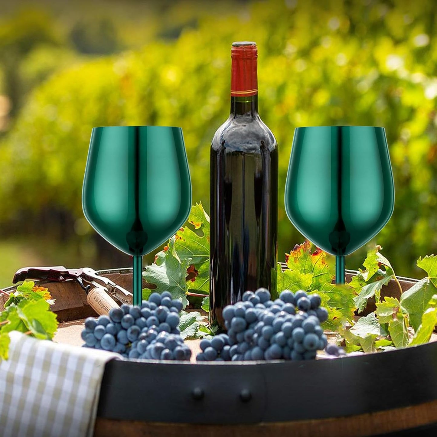 Stainless Steel Wine Glasses Set of 4 Unbreakable Green Wine Glass 18 oz Unique Metal Wine Goblets for Outdoor, Travel, Camping, Pool, Ideal Gift for Wine Lovers