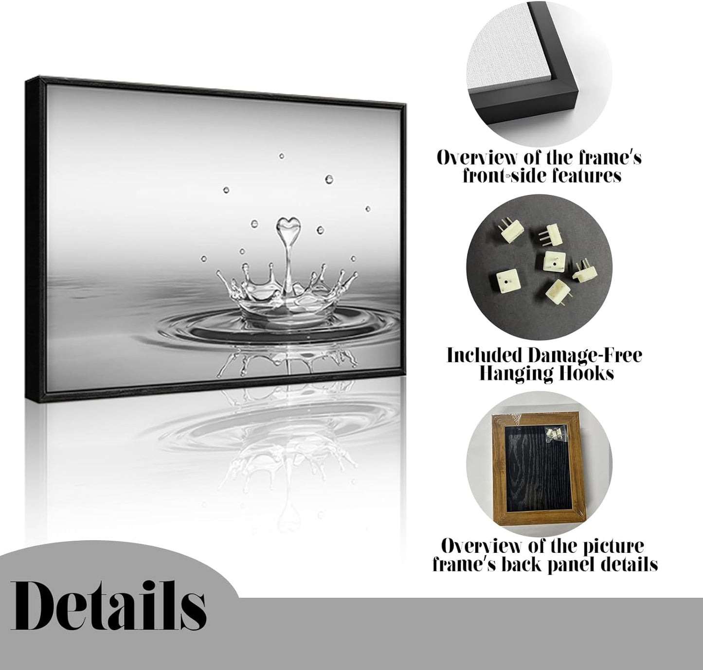 DCMVJHZV Framed Heart Drop Bathroom Wall Art Black and White Zen Bathroom Wall Art Yoga Meditation Picture Print Wall Decor Spa Room Bedroom Living Room Painting Wall Decorations(12"x16")