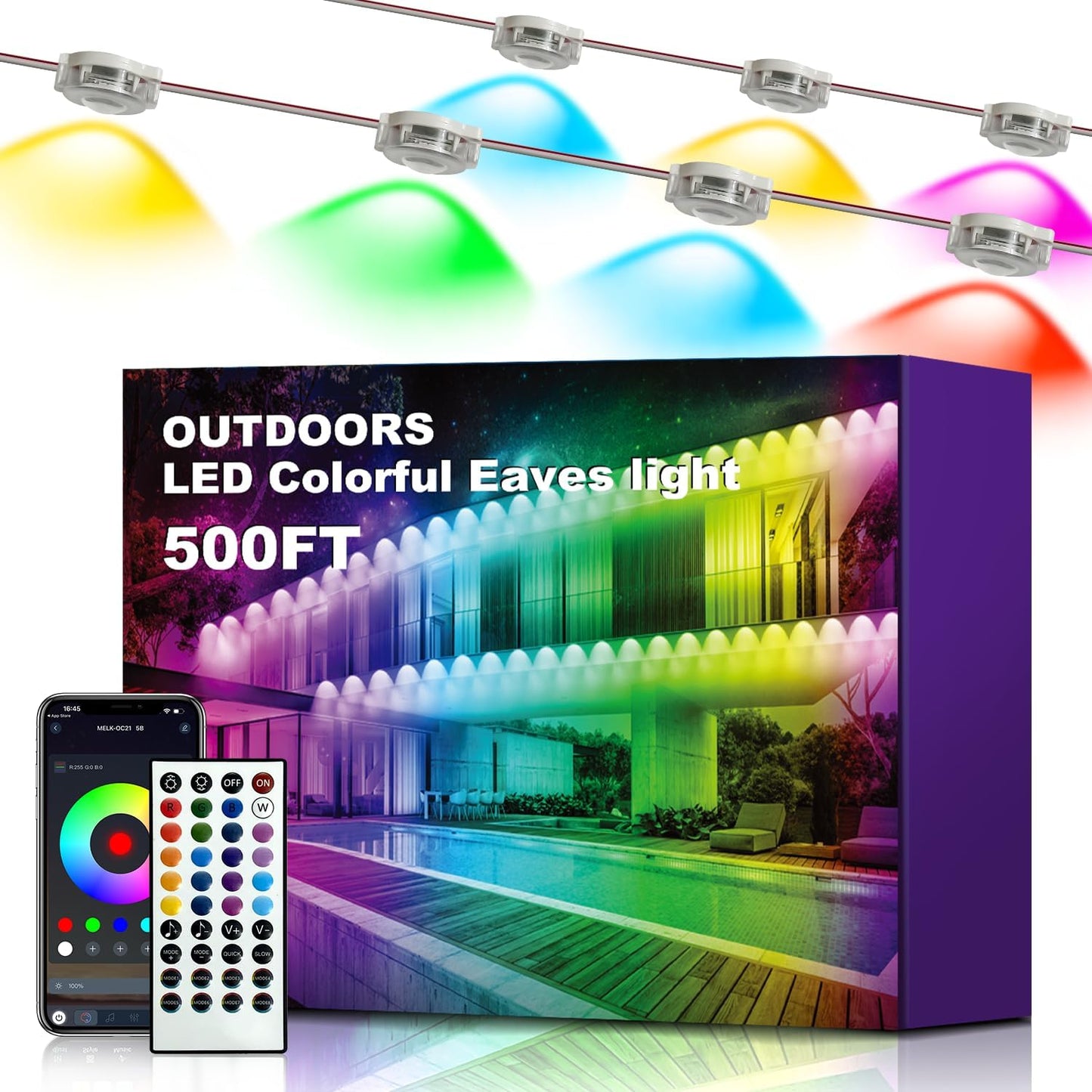 XINKAITE 500FT Permanent Outdoor Lights with 250 LEDs - Smart RGB+IC with 16 Million Colors, IP67 Waterproof, App & Remote Control, Hundreds of Modes for Holidays, Christmas & Home(2 Rolls 250FT)