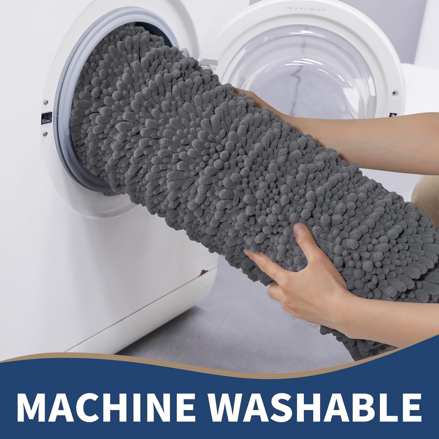 Yimobra Bathroom Rugs Sets 2 Piece - Quick Dry Extra Thick Luxury Chenille Bath Mat, Non Slip Super Absorbent for Tub Shower Sink, Machine Washable Shaggy Floor Mat, 32"x20"+24"x20" Inch, Dark Grey