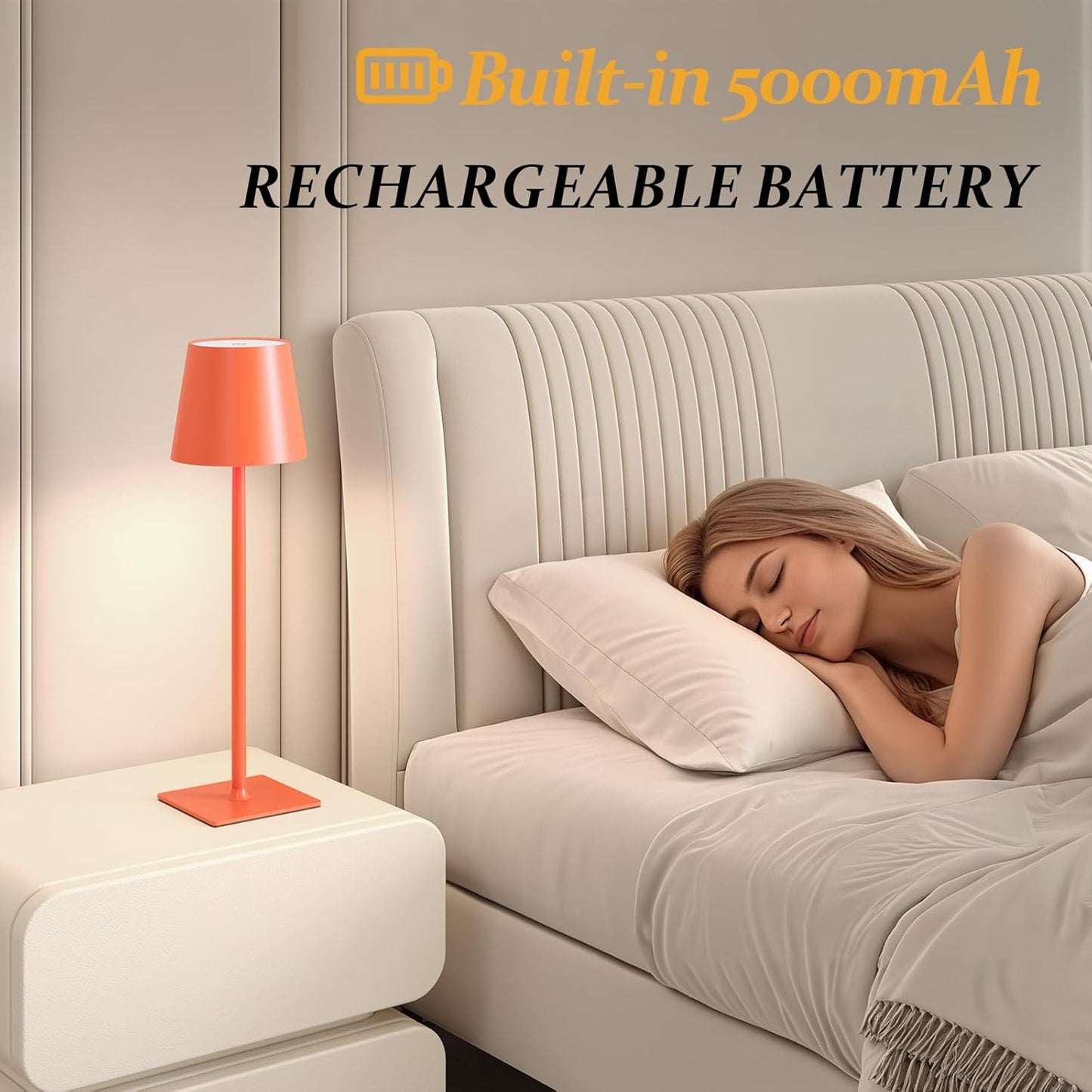 2 Pack Cordless Table Lamps, 3 Colors Stepless Dimming, 5000mAh Rechargeable Battery LED Desk Lamp for Bedroom/Couple Dinner/Desk/Cafe/Dining Room/Terrace