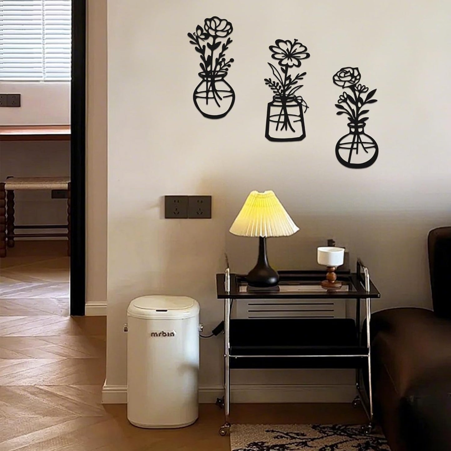 Metal Flower Wall Art 3 Pieces, Rustic Farmhouse Decor Wall Decor, Metal Wall Sculptures Hanging for Kitchen Bathroom Living Room (Black)