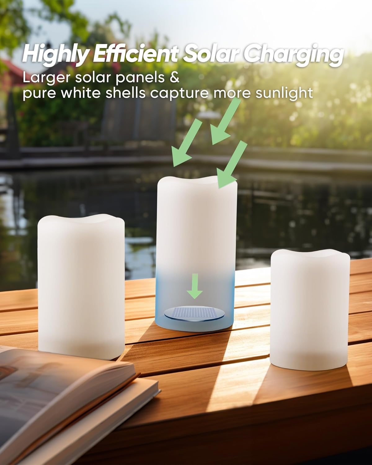 Homemory Solar Powered Candles Outdoor Waterproof, Flickering Glow, Rechargeable Solar Powered Candles for Outside, Lanterns, Sensor Only, Dusk to Dawn, Set of 6