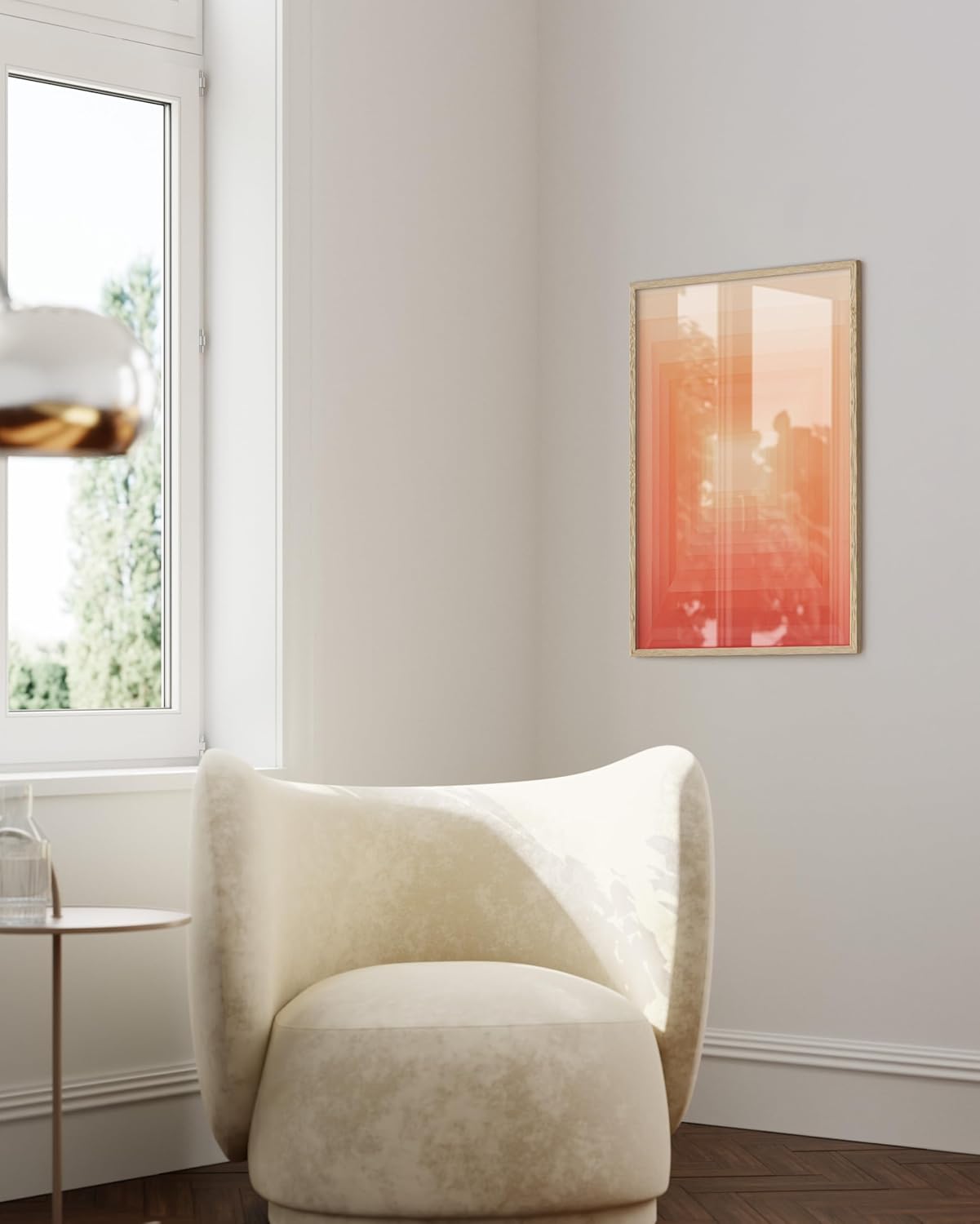 HAUS AND HUES Colorful Abstract Wall Art - Minimalist Retro Picture for Living Room Decor, Red and Pink Modern Wall Art Painting (Pink Geometric 2, Beige Frame, 24x36)