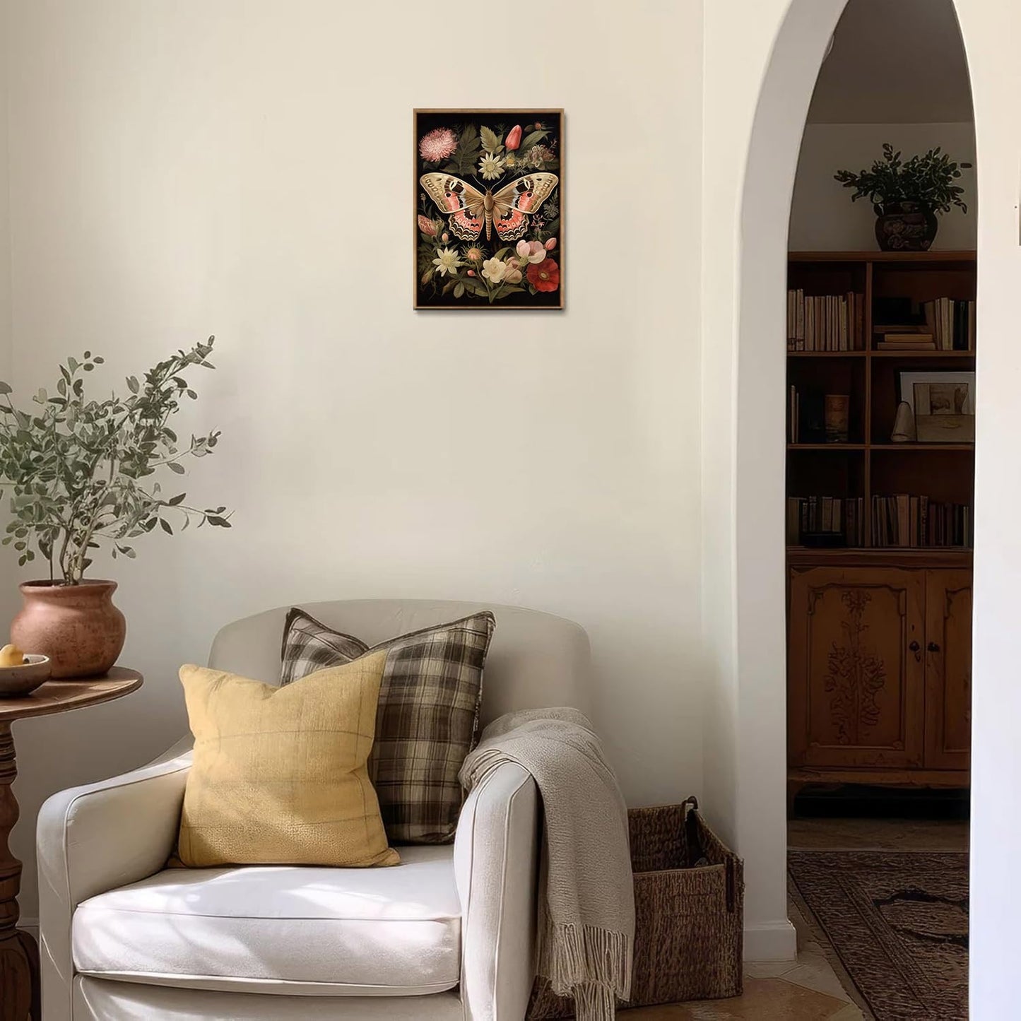 Djmwtb Vintage Framed Wall Art Butterfly Floral Canvas Wall Art Prints Boho Botanical Painting Flower Pictures Artwork for Living Room Bedroom Bathroom Office 12x16in