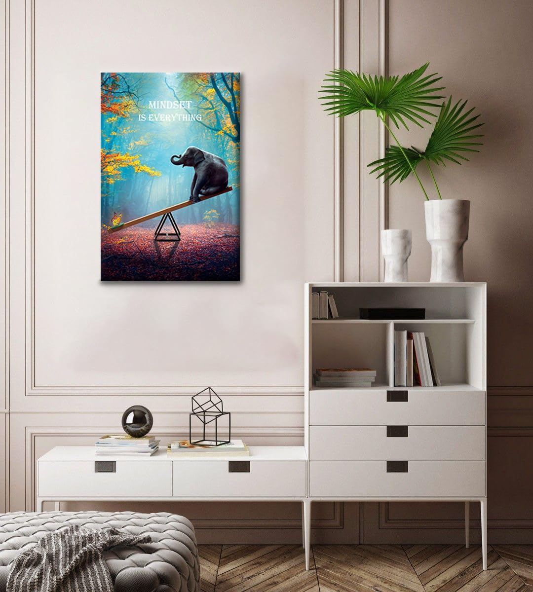 Elephant Wall Art Mindset Motivation Office Wall Canvas Animals Poster Framed Artwork for Office Living room Ready to Hang (24x36 inch)