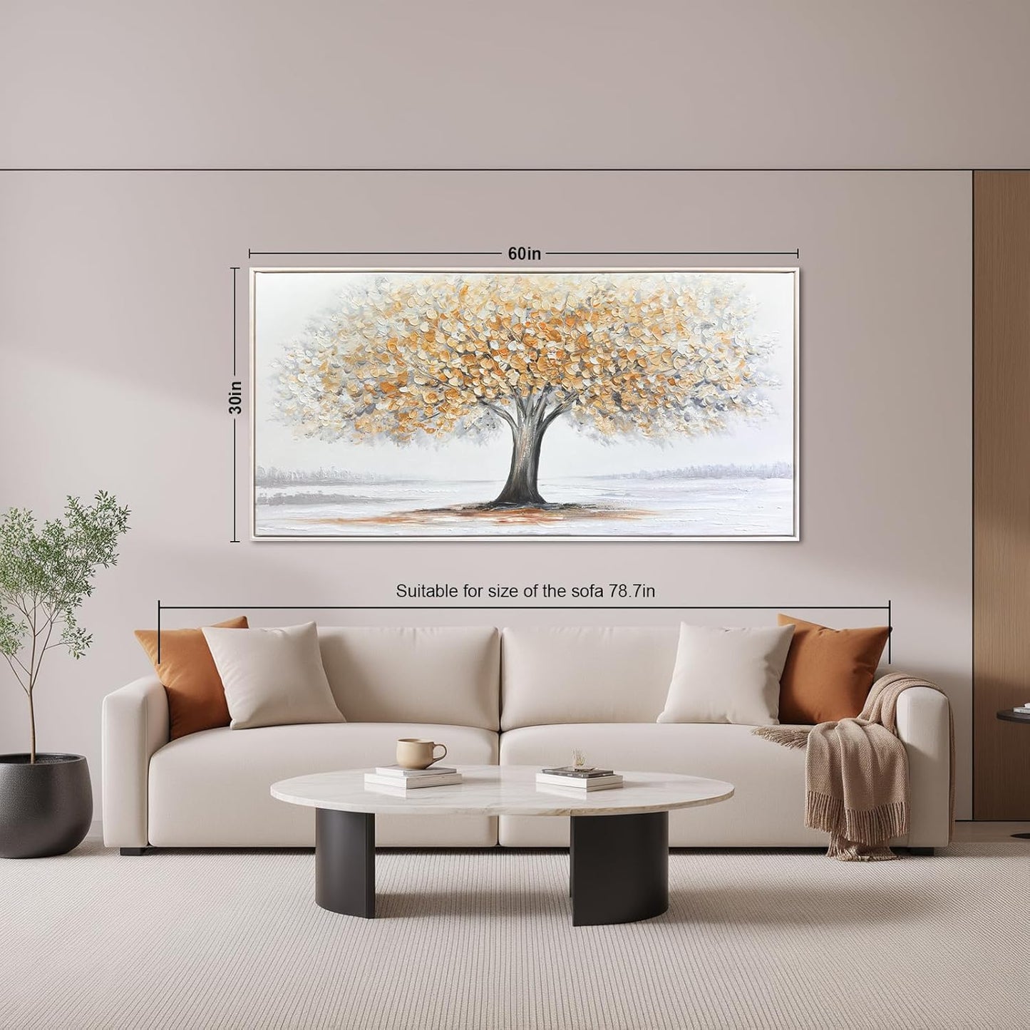 White Tree of Life Canvas Wall Art, Modern Abstract Textured Painting, Large Framed Panoramic Landscape Artwork for Living Room, Bedroom, Office, Home Decor 60"x30"