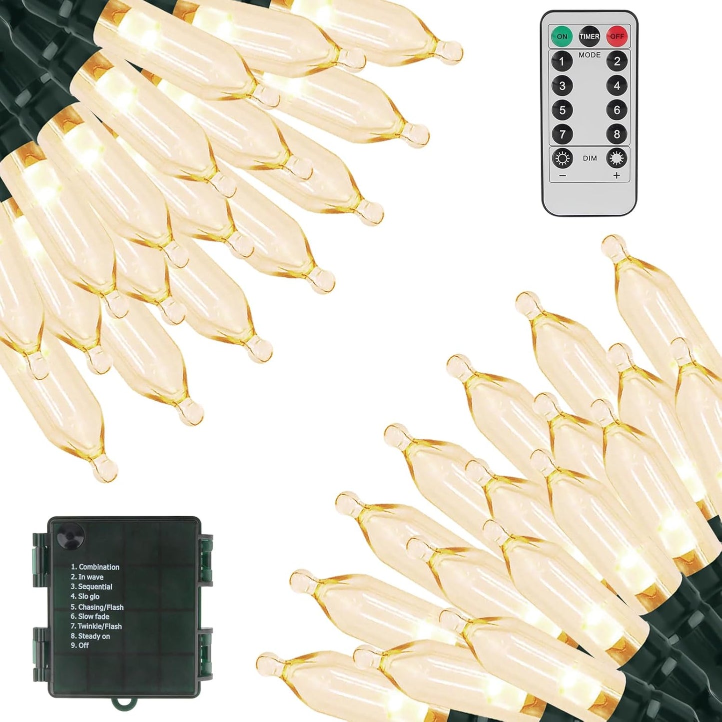 Christmas Lights 66ft 200 LED Battery Operated String Lights with Timer Memory Function or Battery Powered Waterproof Fairy Light for Indoor Outdoor Decoration