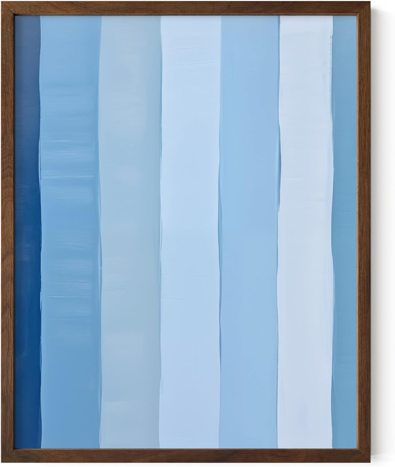 HAUS AND HUES Modern Abstract Wall Art - Blue and Green Living Room Art, Modern Artwork for Walls, Minimalist Picture for Living Room(Painted Stripes, Walnut Frame, 11x14)