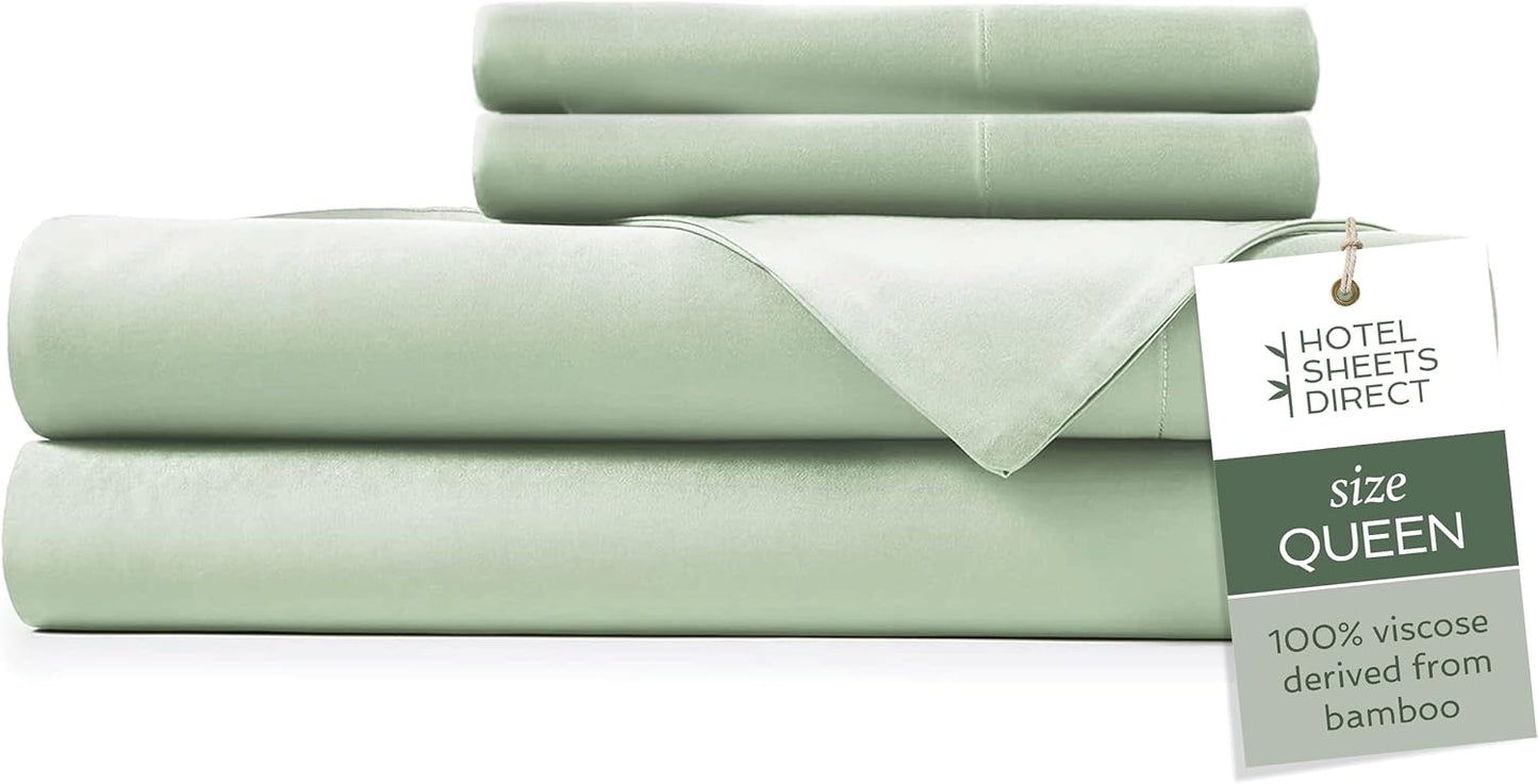 Hotel Sheets Direct 4 Piece Bed Sheet Set Queen Size, 100% Viscose Derived from Bamboo Sheets Set with 2 Pillowcases, Cooling & Breathable Luxury Bedding, Moisture-Wicking & Silky Soft, Light Green
