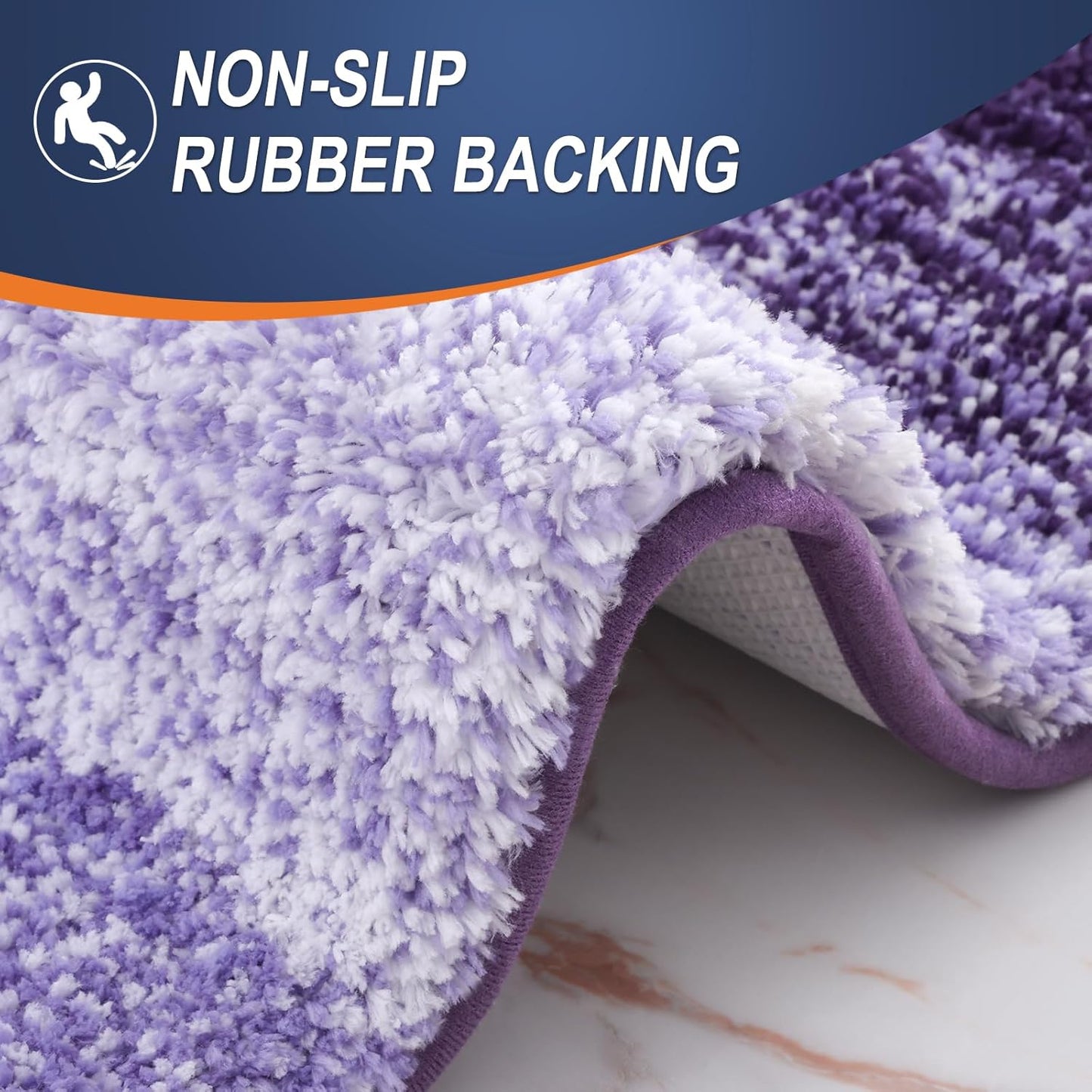 OLANLY Bathroom Rug Set 2 Piece, Soft Absorbent Microfiber Bath Rug Set, Non-Slip, Machine Wash Dry, Plush Shaggy Bath Mats for Bathroom (47"x20"+24"x16", Violet)