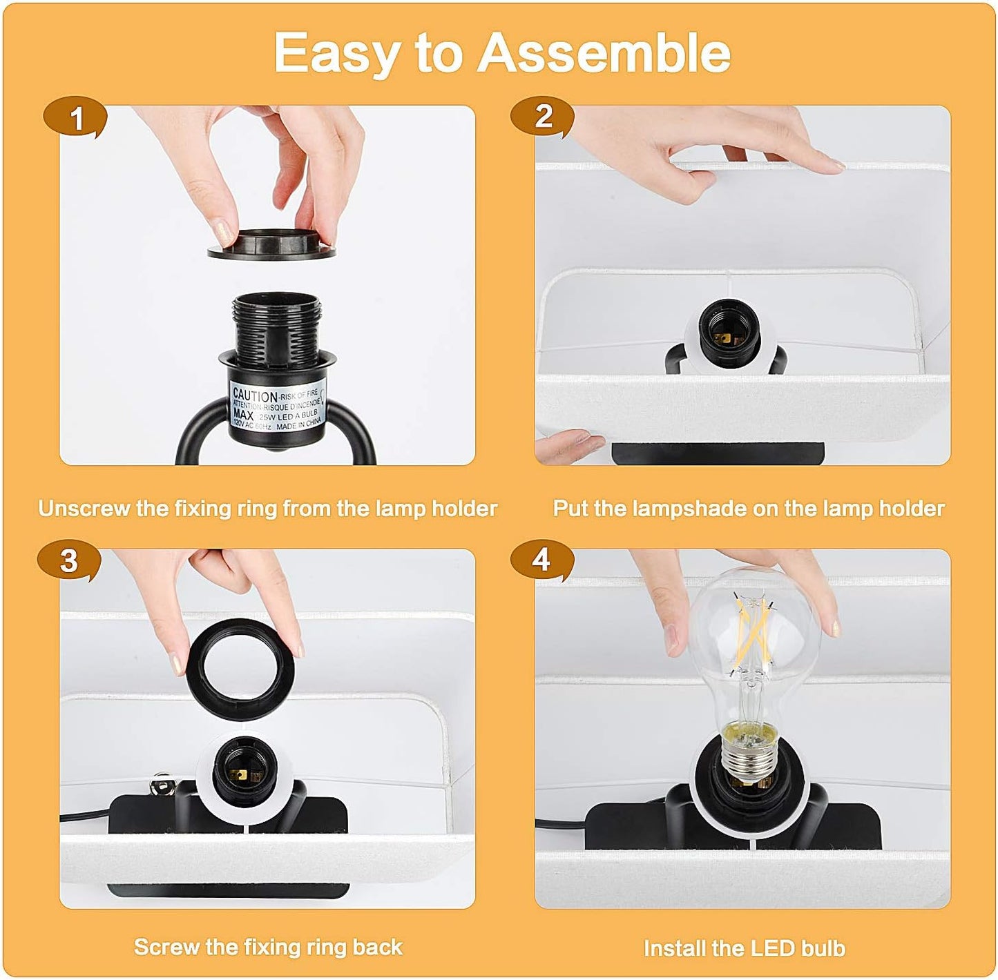 3-Way Dimmable Touch Control Table Lamp with 2 USB Ports and AC Power Outlet Modern Bedside Nightstand Lamp Fabric Shade and Metal Base for Guestroom Bedroom Living Room Hotel LED Bulb Included White