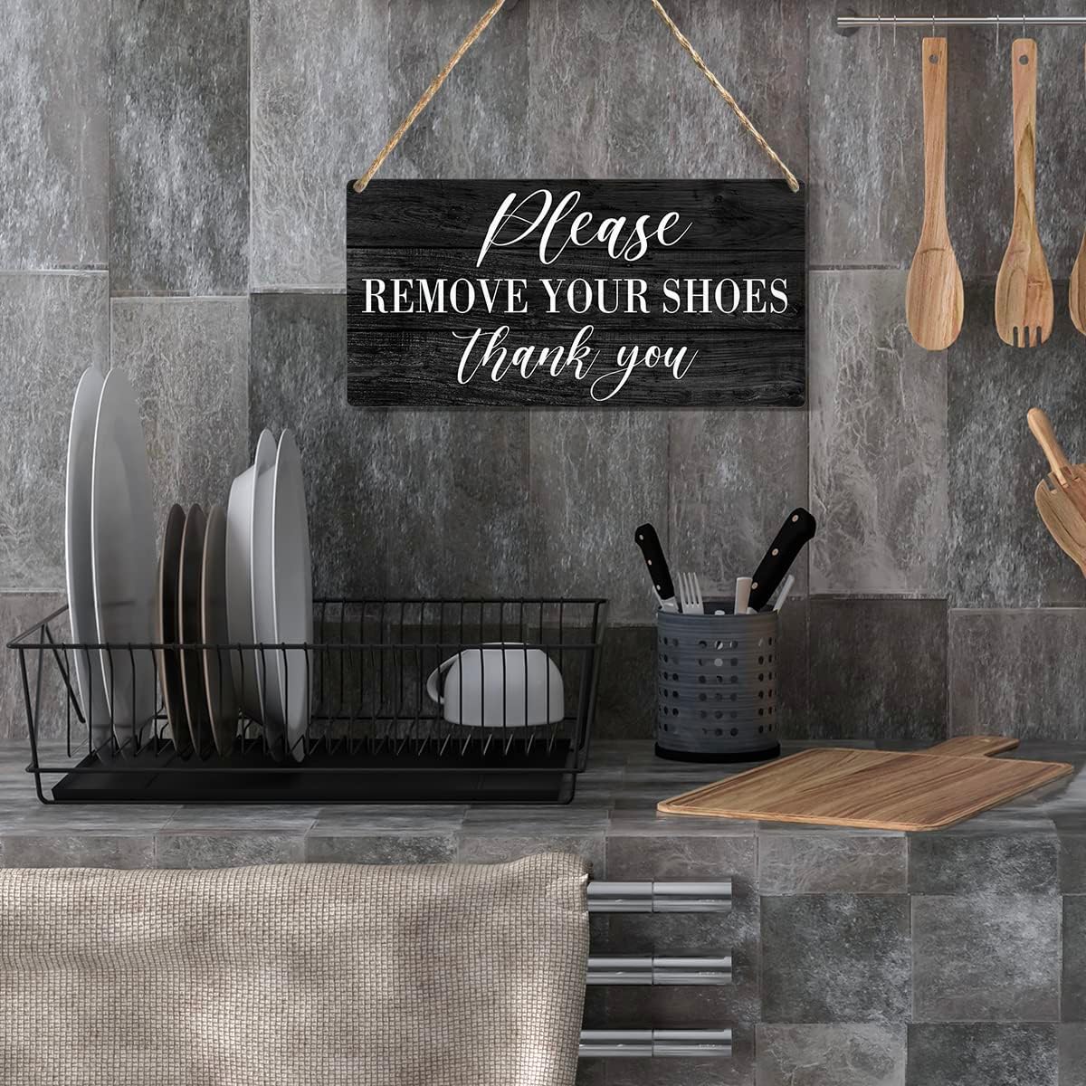 Please Remove Your Shoes Thank You compression Wood Sign Rustic Shoes off Compression Wood Hanging Plaque for Home Wall Art Decoration 6 x 12 Inches Present