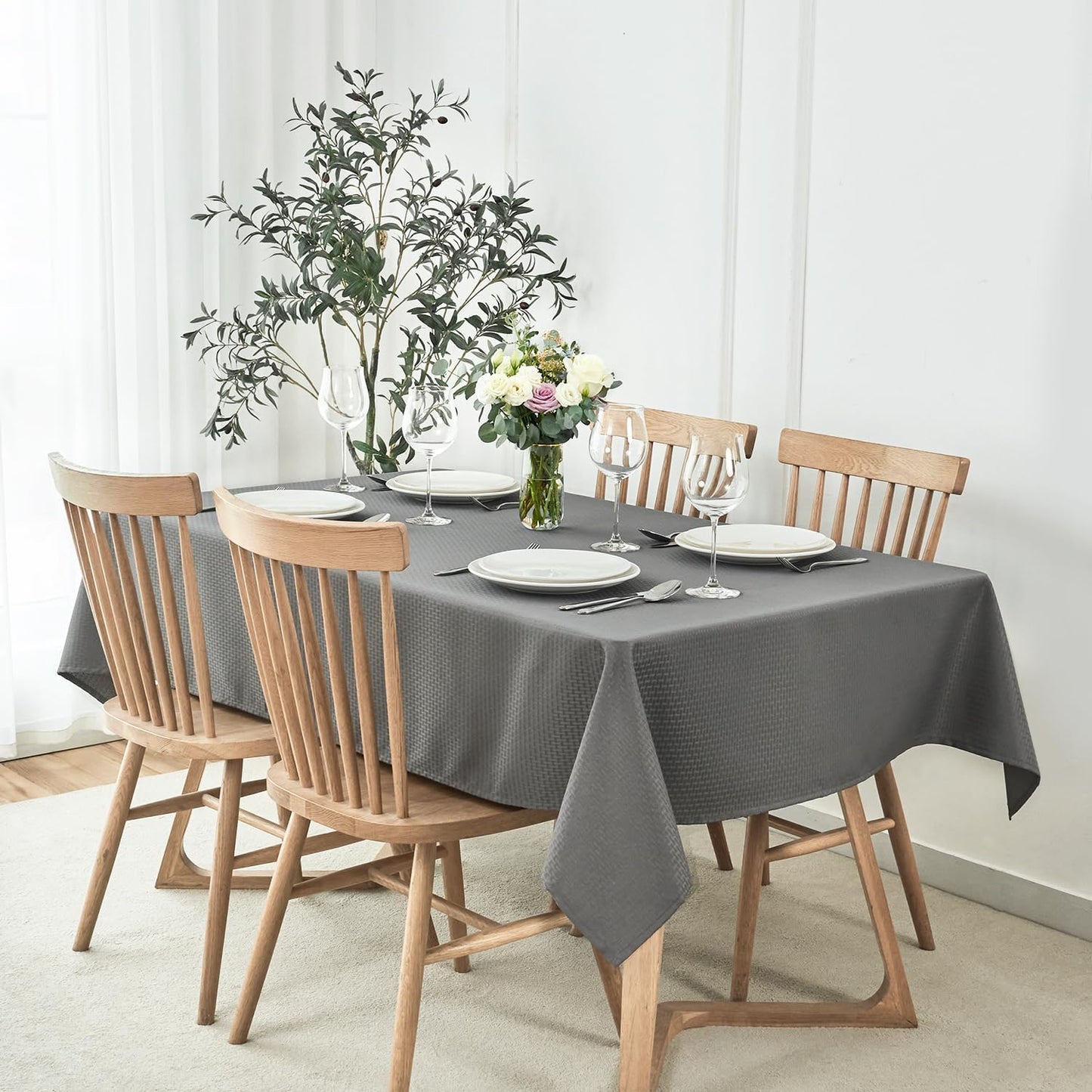 maxmill Weaved Texture Tablecloth Water Resistance Antiwrinkle Spillproof Soft Washable Table Cloth for Dining Room, Buffet Banquet Parties Holiday Dinner, Rectangular 60 x 108 Inch, Charcoal Gray