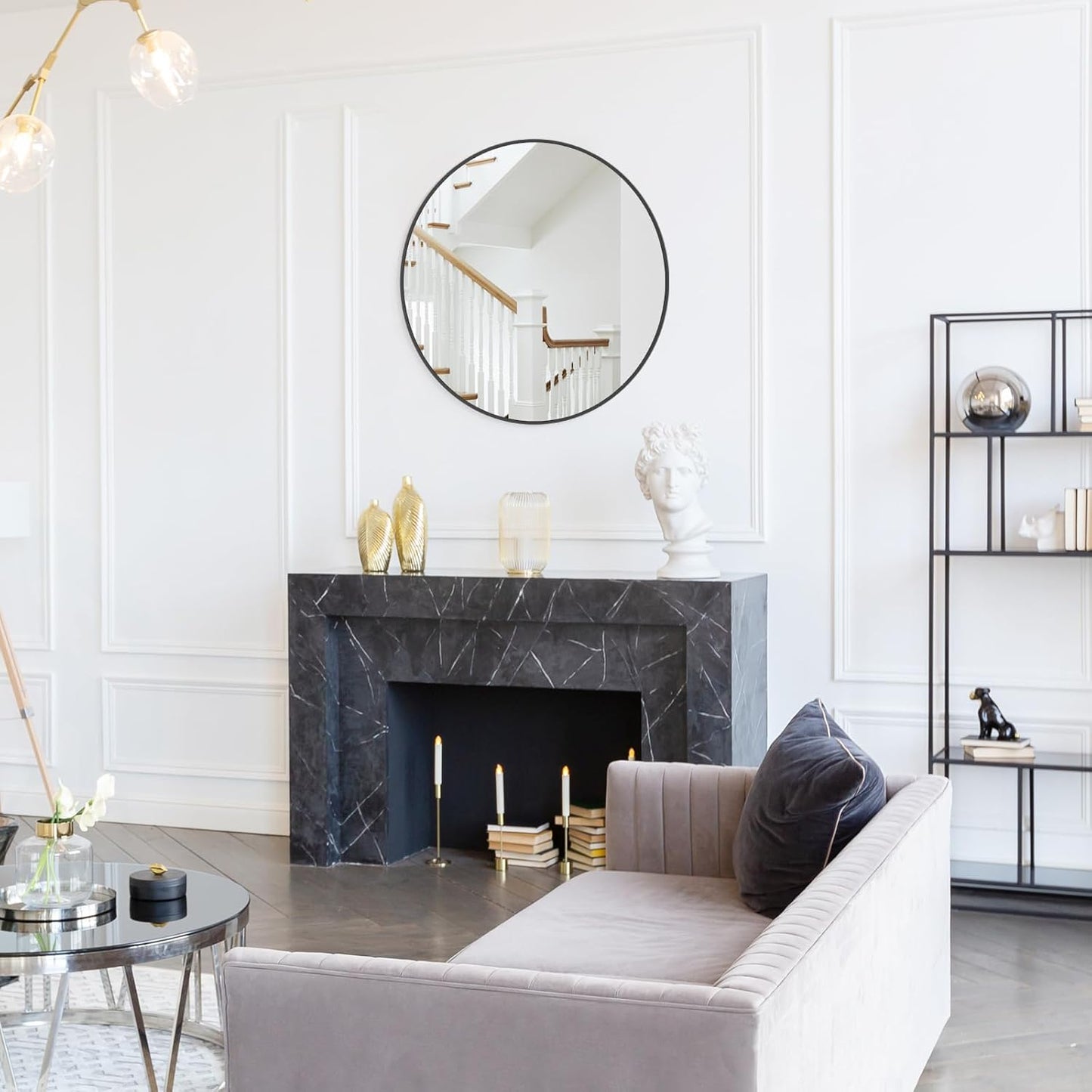 WallBeyond Black Round Wall Mirror 24 inch Circle Mirror for Bathroom with Metal Framed Mirror for Bathroom, Vanity, Living Room, Entryway Home Decor