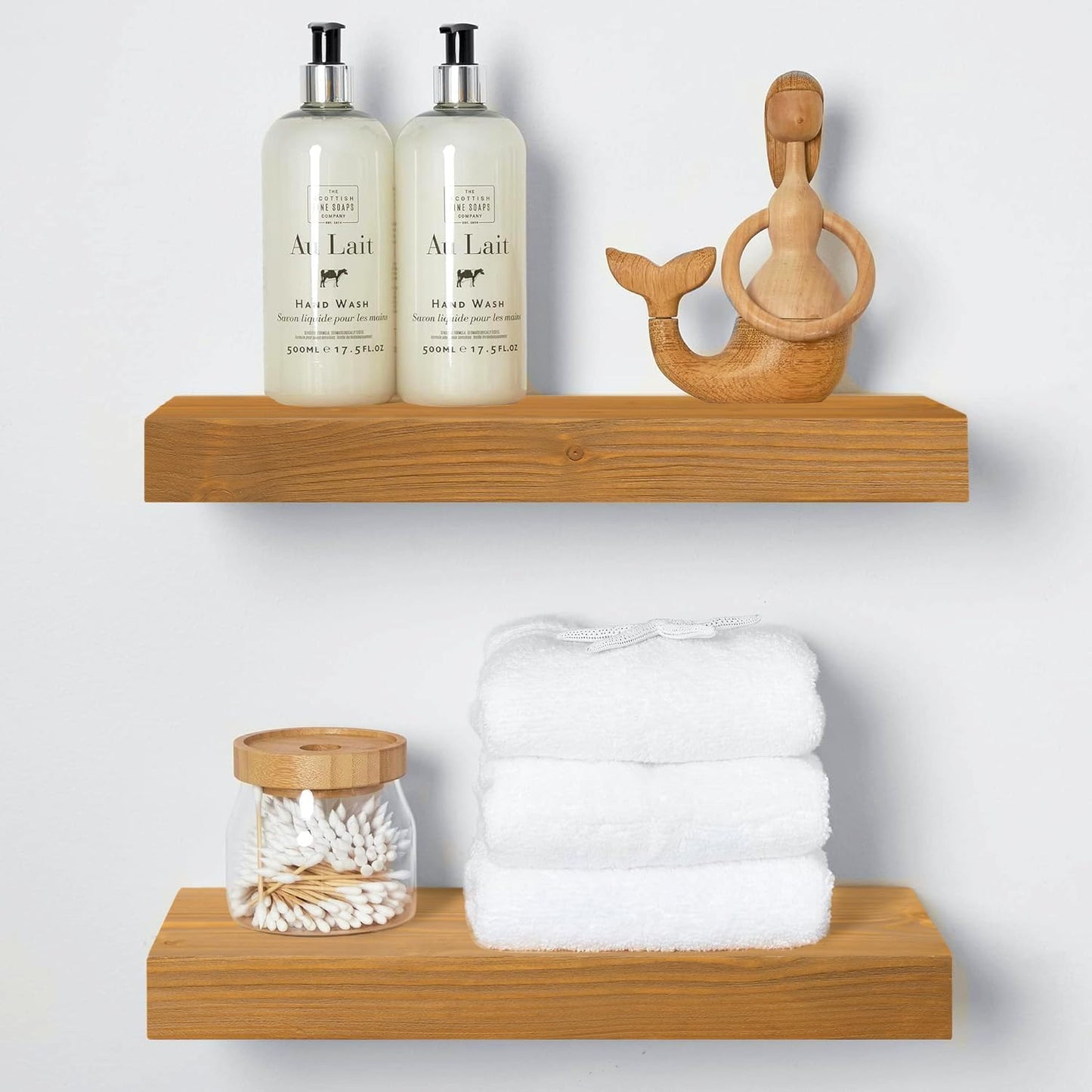 Homeforia 16 inch Golden Oak Floating Shelf, High End Solid Real Wood 16inch Small Floating Shelves for Wall Mounted, Oak Wooden 16in Floating Shelves, Heavy Duty Bracket, 16 X 6.5 X 1.75 in, Set of 4