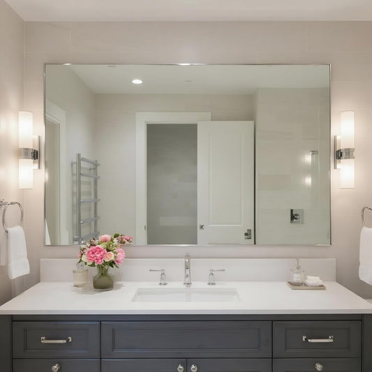 24x40 Inch Nickel Bathroom Mirror for Wall, Aluminum Frame Rectangle Rectangular Vanity Mirror, Modern Large for Bedroom, Living Room, Horizontal or Vertical