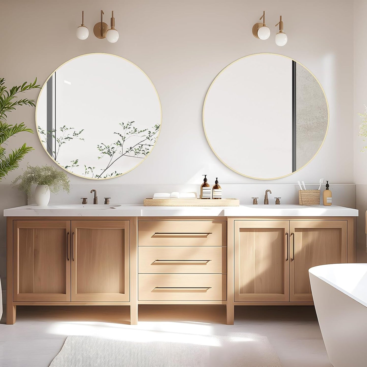 WallBeyond 32 inch Round Mirror Gold Large Circle Wall Mirror for Bathroom with Metal Framed, Round Wall Mirror for Wall Decor, Vanity, Entryway Living Room