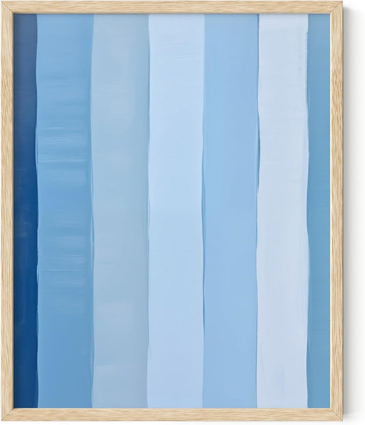 HAUS AND HUES Modern Abstract Wall Art - Blue and Green Living Room Art, Modern Artwork for Walls, Minimalist Picture for Living Room(Painted Stripes, Beige Frame, 8x10)