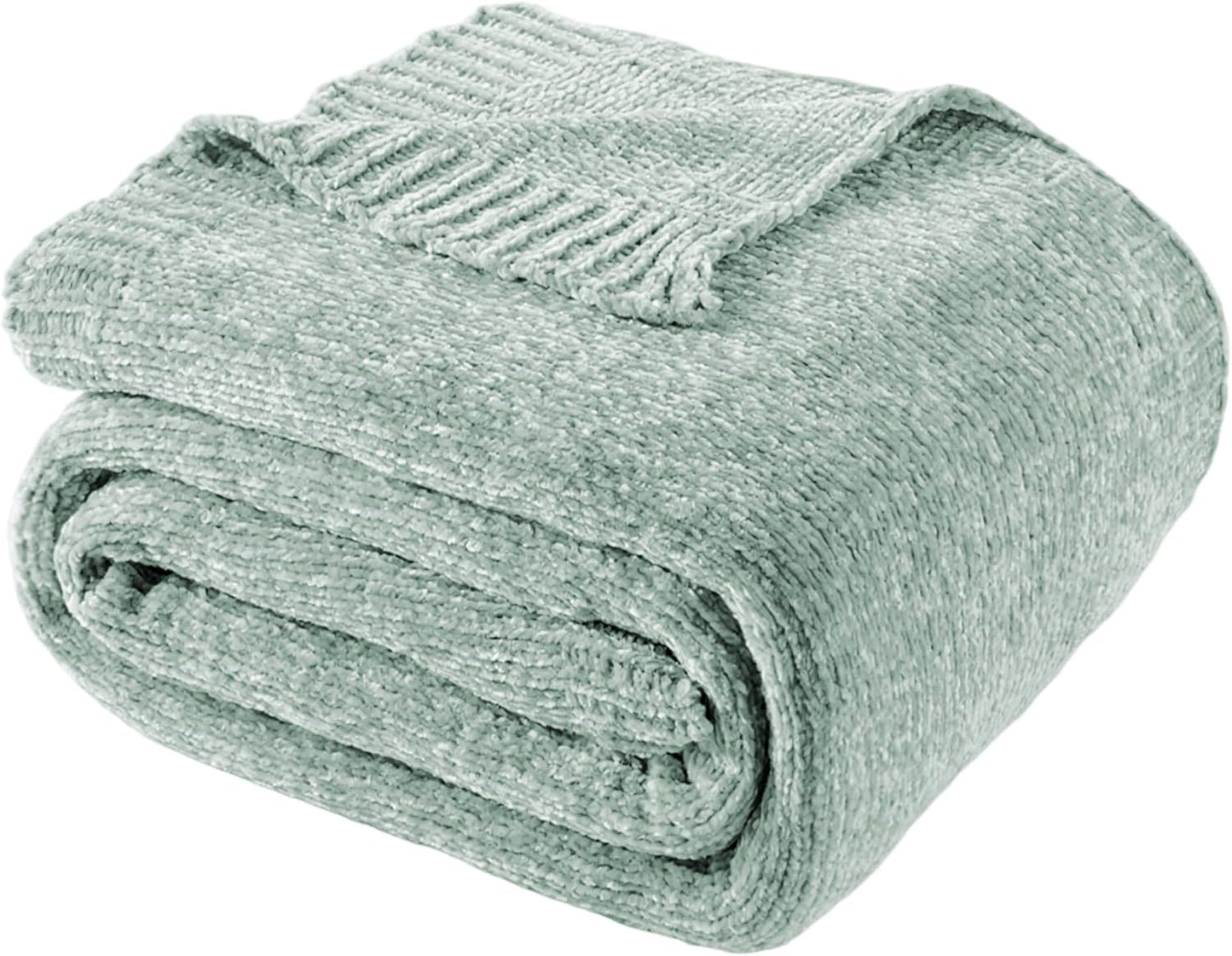 BATTILO HOME Sage Green Throw Blanket for Home Decor, Chenille Knit Throw Blanket for Couch, Sofa, Chair, Cozy Soft Blanket, 51"x67"