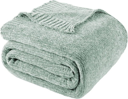 BATTILO HOME Sage Green Throw Blanket for Home Decor, Chenille Knit Throw Blanket for Couch, Sofa, Chair, Cozy Soft Blanket, 51"x67"