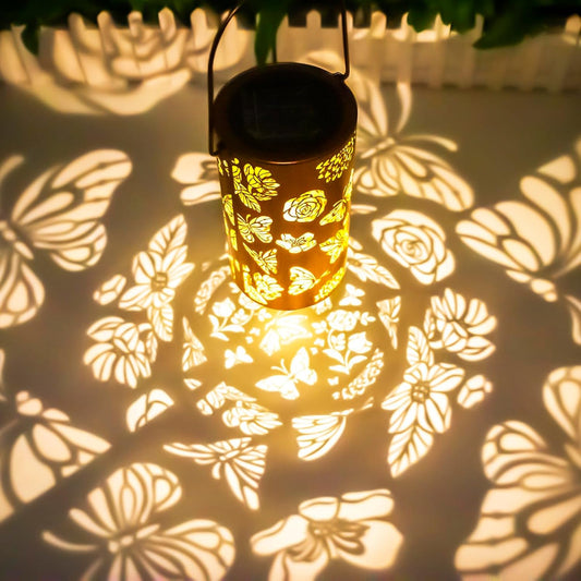 Solar Lanterns Outdoor Waterproof Butterfly Birthday Gifts for Women Mom Grandma Garden Decor Flower Metal Hanging LED Decorative Light for Patio Yard Lawn Backyard Front Porch Gardening Gifts
