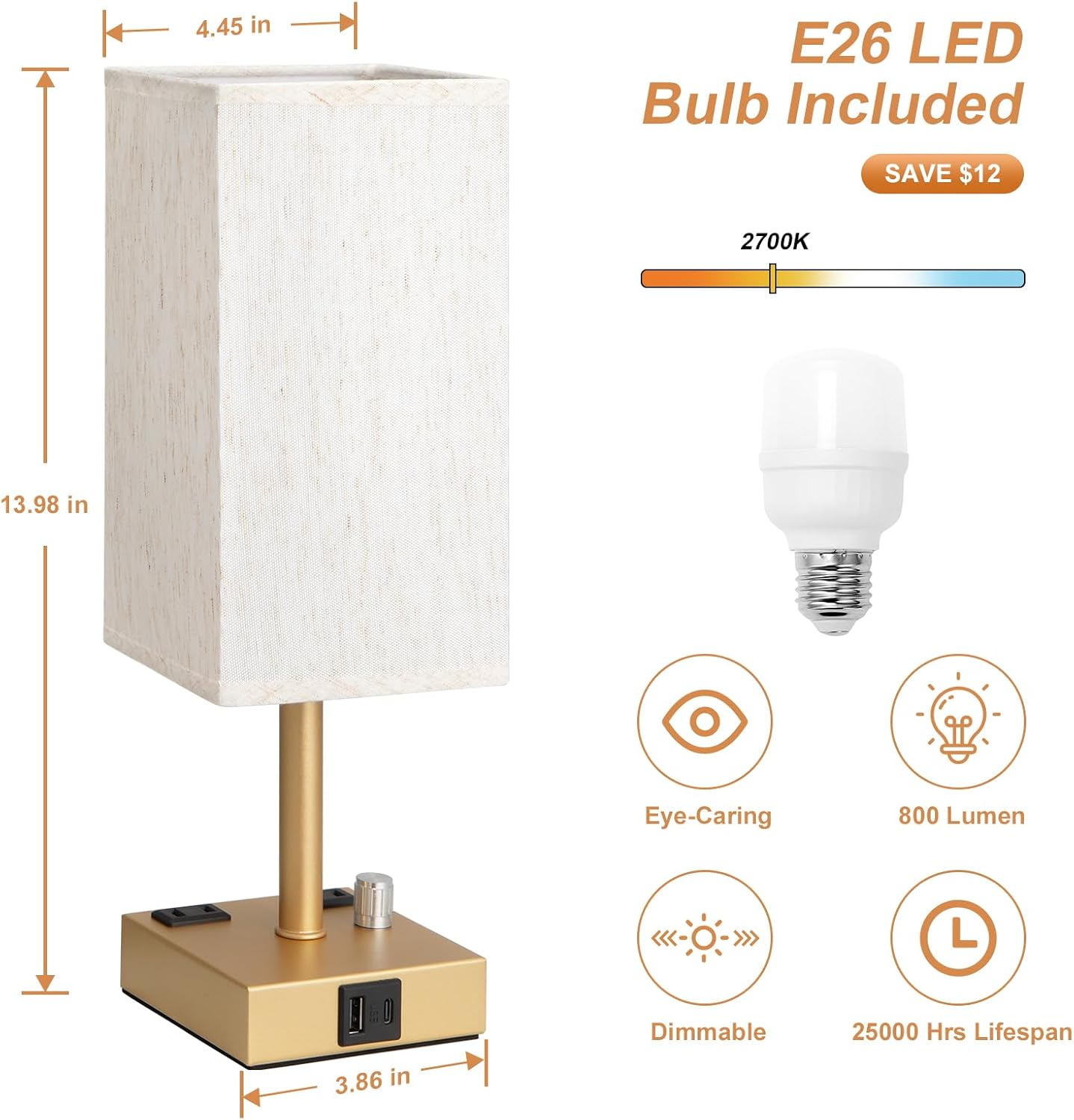 aooshine Gold Fully Dimmable Nightstand Lamps