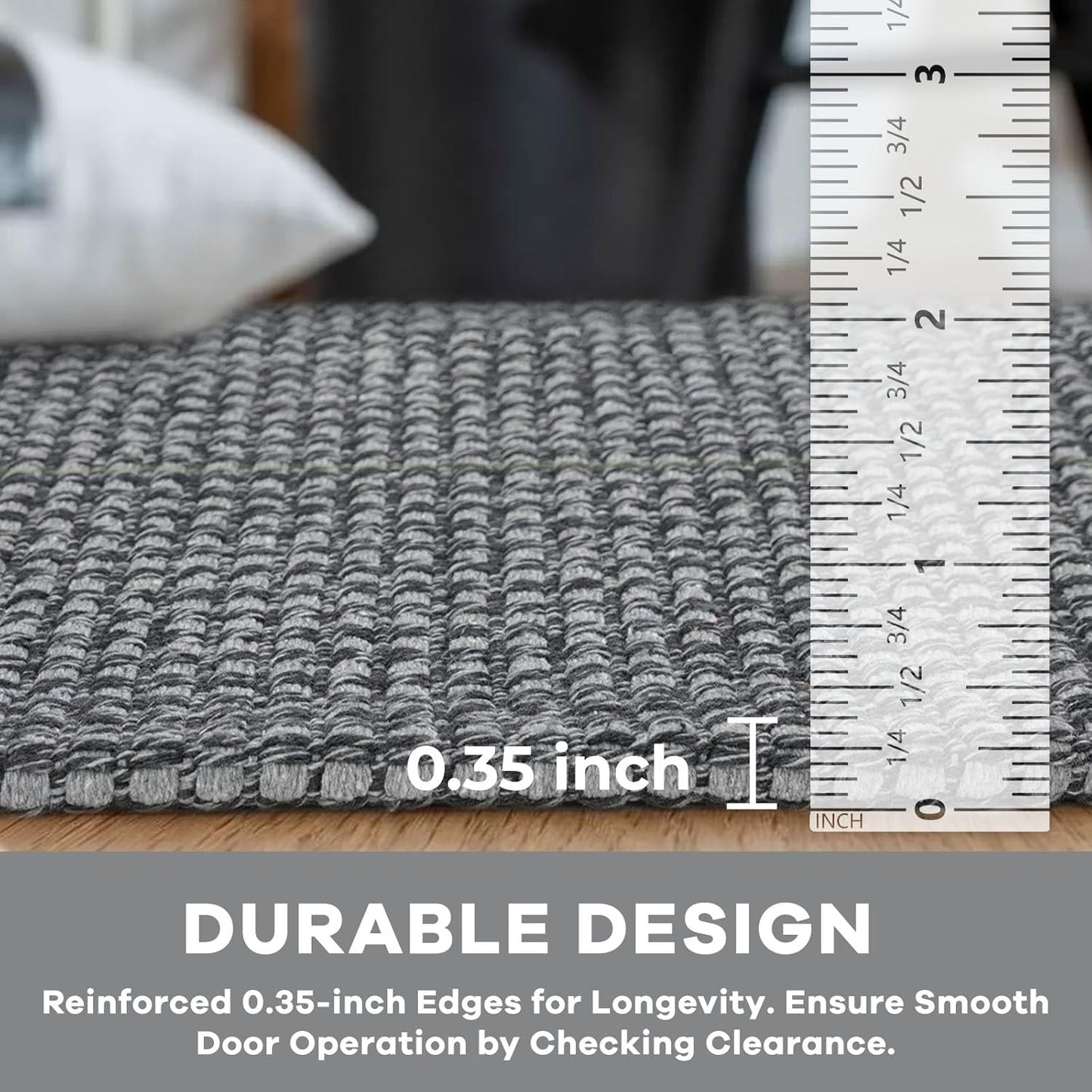 KOZYFLY Washable Area Rug 5x7 ft Rubber Backed Non Slip Rugs for Living Room Braided Cotton Bedroom Rug Woven Office Rugs Indoor Floor Carpets for Dining Bedroom Living Room, Grey/Dark Grey
