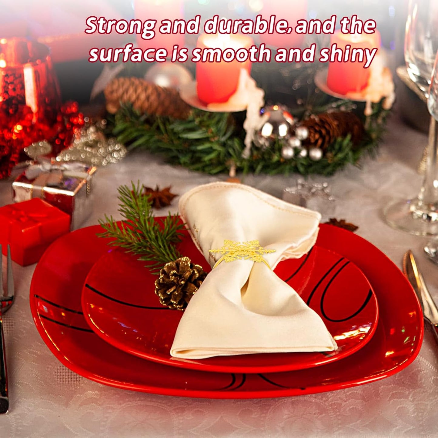 Christmas Napkin Rings Set of 12, Snowflake and Reindeer Xmas Napkin Holder Rings, Gold Winter Decorations Napkin Rings for Christmas Holiday Party, Dinner Table Setting, Wedding Adornment