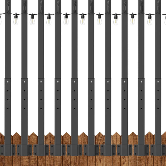 10 Pack String Light Poles,2.8Ft Metal Poles for Outdoor String Lights,Outdoor Light Poles with Post,Poles/Stand for Outside,Patio,Deck,Backyard,Garden Wedding,Party