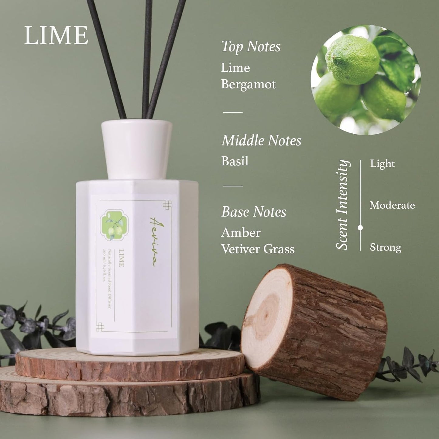 Reed Diffuser Set, Lime Scented Oil Diffuser, 6.76 fl oz (200 ml) Home Fragrance Diffuser with Reed Sticks, Air Fresheners for Home, Bathroom Shelf Decor