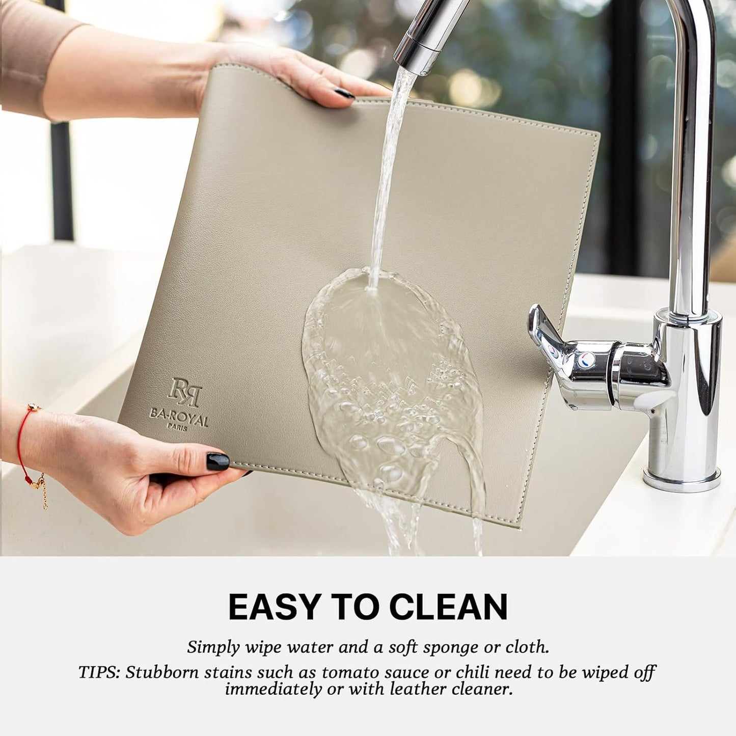 Faux Leather Placemats Set of 4 Vinyl Washable Wipeable Table Mats for Kitchen Dining Table Heat Resistant Waterproof Indoor/Outdoor Placemats Non-Slip Easy Clean Place Mats-Almond Birch