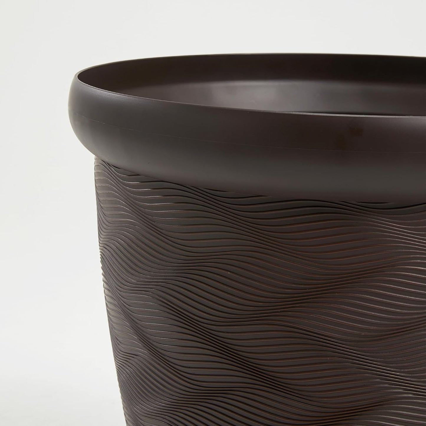 Worth Garden 2-Pack 16" Large Round Planter - Weave Pattern Lightweight Plastic Plant Pot 16" x 17.5" for Indoor Outdoor Use - Decorative Containers for Front Porch Home Yard Deck Patio - Dark Brown