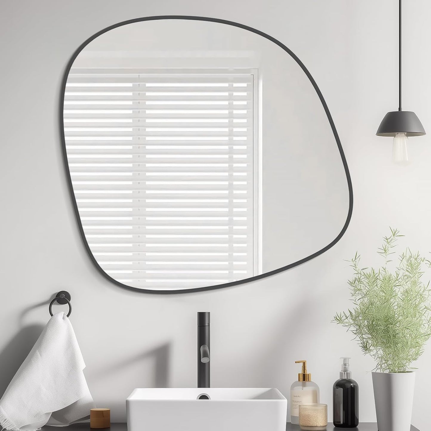 WallBeyond Asymmetrical Mirror, Irregular Wall Mirror, Wall Mirrors Decorative for Bedroom Living Room Entryway Hall, Unique Wall Mirror 27" H x 26" W, Black