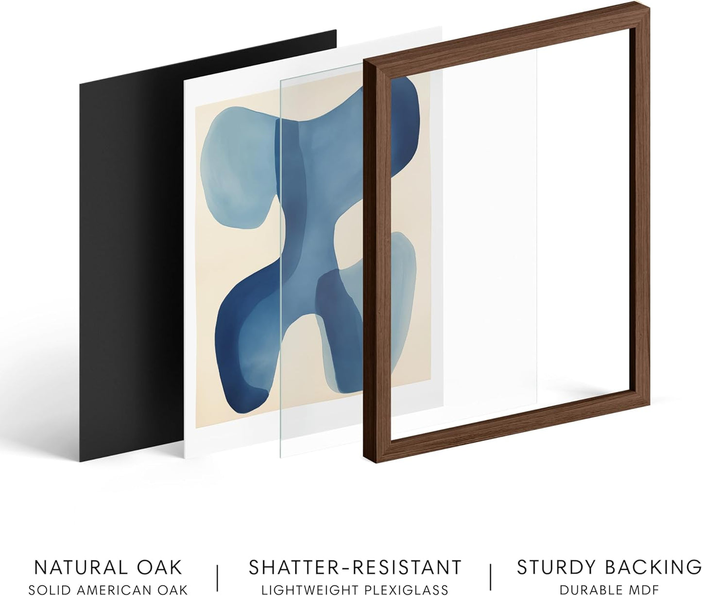 HAUS AND HUES Modern Abstract Wall Art - Blue and Green Living Room Art, Modern Artwork for Walls, Minimalist Picture for Living Room(Blue Shapes, Walnut Frame, 24x36)