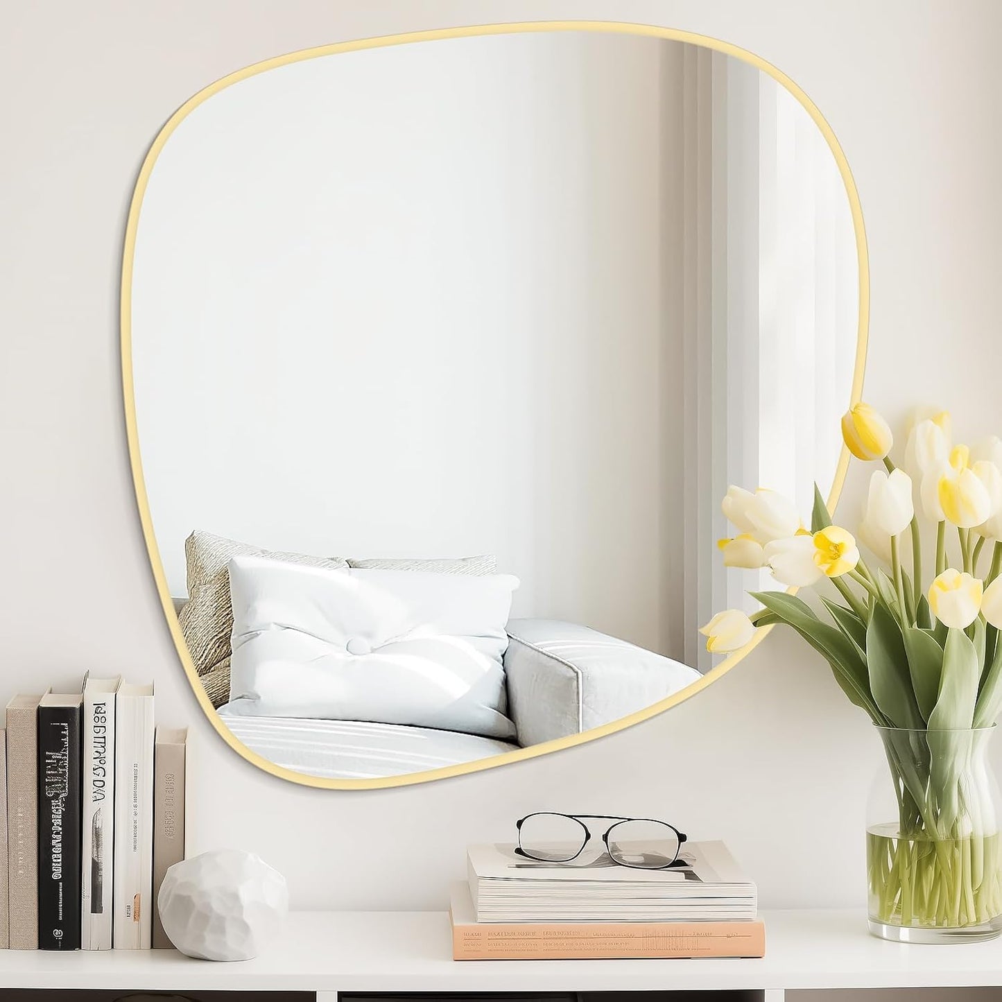 WallBeyond Asymmetrical Mirror, Irregular Wall Mirror, Wall Mirrors Decorative for Bedroom Living Room Entryway Hall, Unique Wall Mirror 27" H x 26" W, Gold