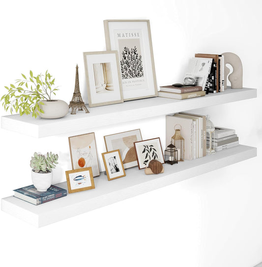 Vivelove White Floating Shelves for Wall, 55 Inch X 12 Deep Shelves for Room Wall Mounted，2" Thick Heavy Duty Holds 85lbs Floating Shelf for Bedroom Bathroom Kitchen Laundry Room, Set of 2