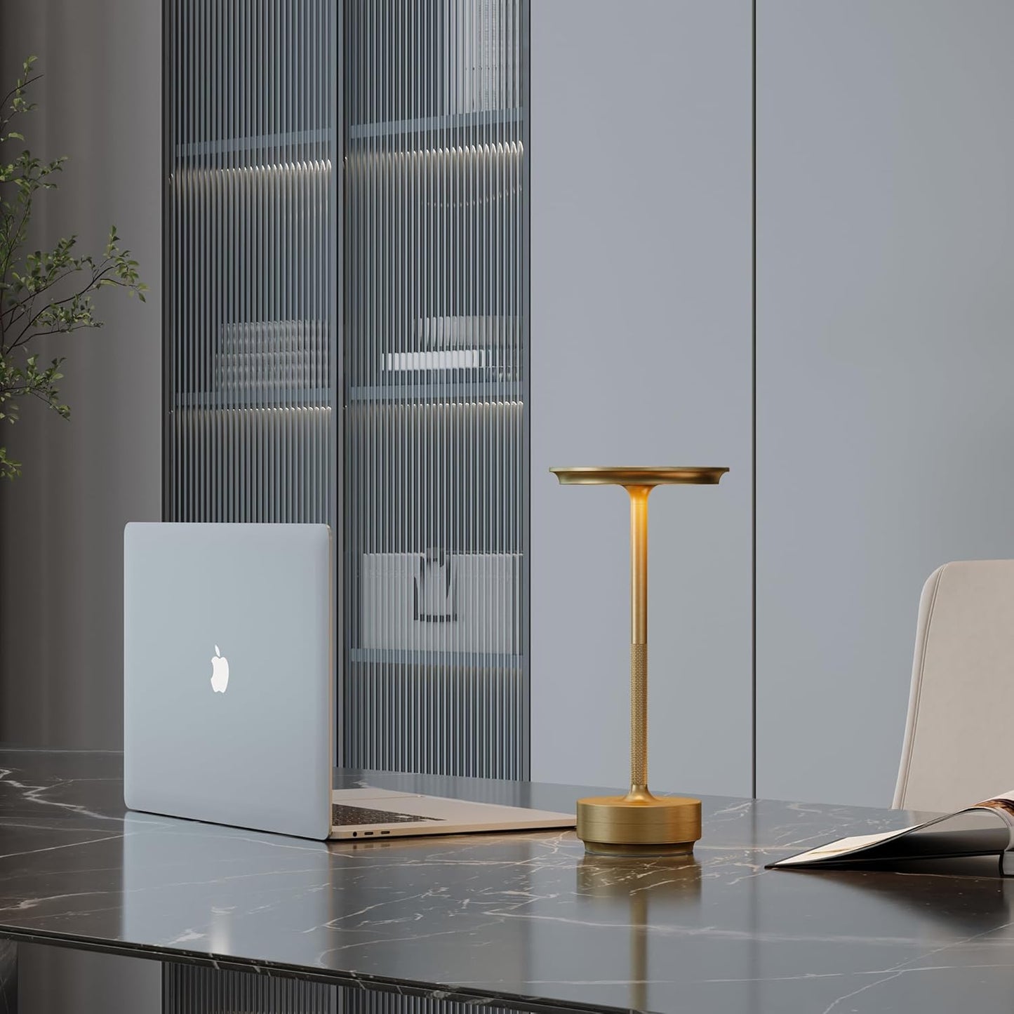 LED Rechargeable Cordless Table Lamp, Battery Operated Stepless Dimming Modern Portable Outdoor Table Light for Dining Restaurant Patio.(Brushed Gold)