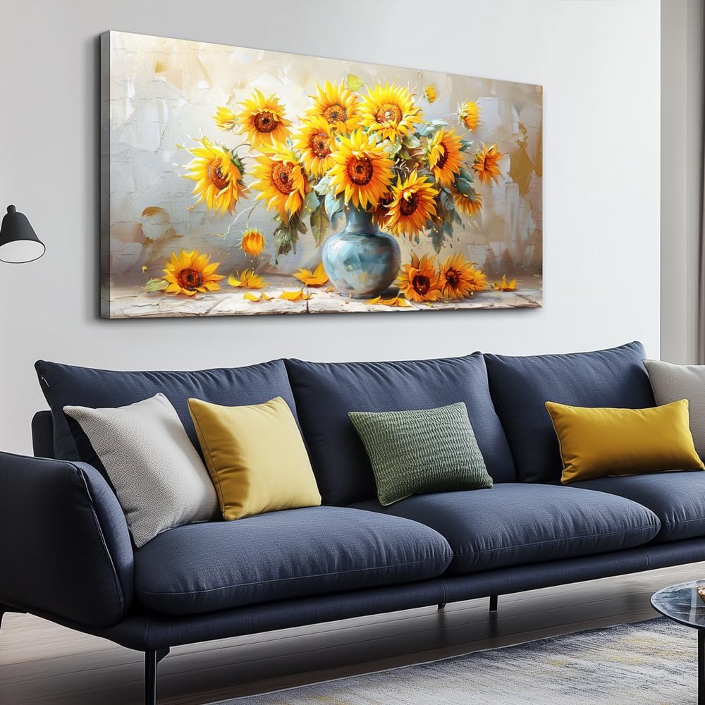MHARTK66 Canvas Large Flower Field Paintings For Bedroom 30 X 60 Wall Art For Living Room Farmhouse Sunflower Wall Decor Kitchen Pictures Vintage Art Prints Artwork For Walls Petal Home Wall Art