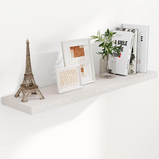 Floating Shelves 48 Inch Long, 48"W x 9.3"D Wall Shelf Invisible Bracket, 9.3 Inch Deep Floating Shelf for Wall, Rustic Wooden Shelves for Living Room, Kitchem, Bedroom, Brich Color, Set of 1