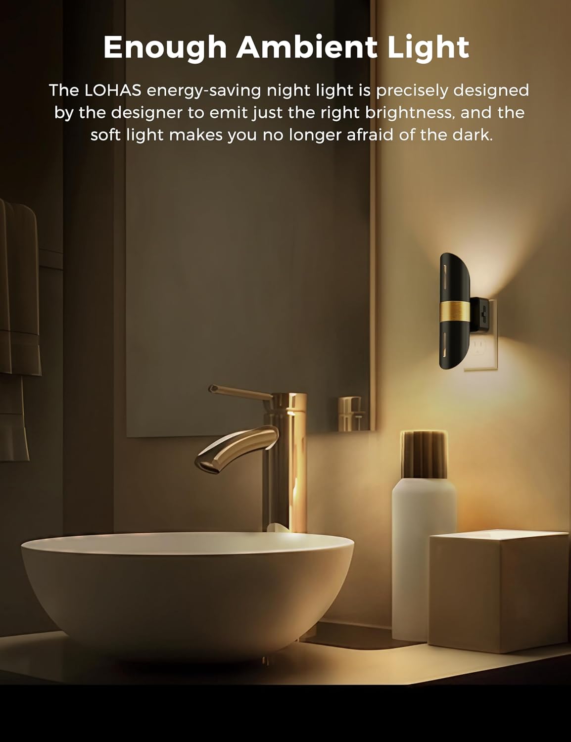 L LOHAS LED Night Lights Plug into Wall, [2-Pack] Decorative Plug in Night Light with Light Sensor,0-100LM Adjustable Brightness,Soft White 3000K, Nightlight for Hallway Bedroom Bathroom