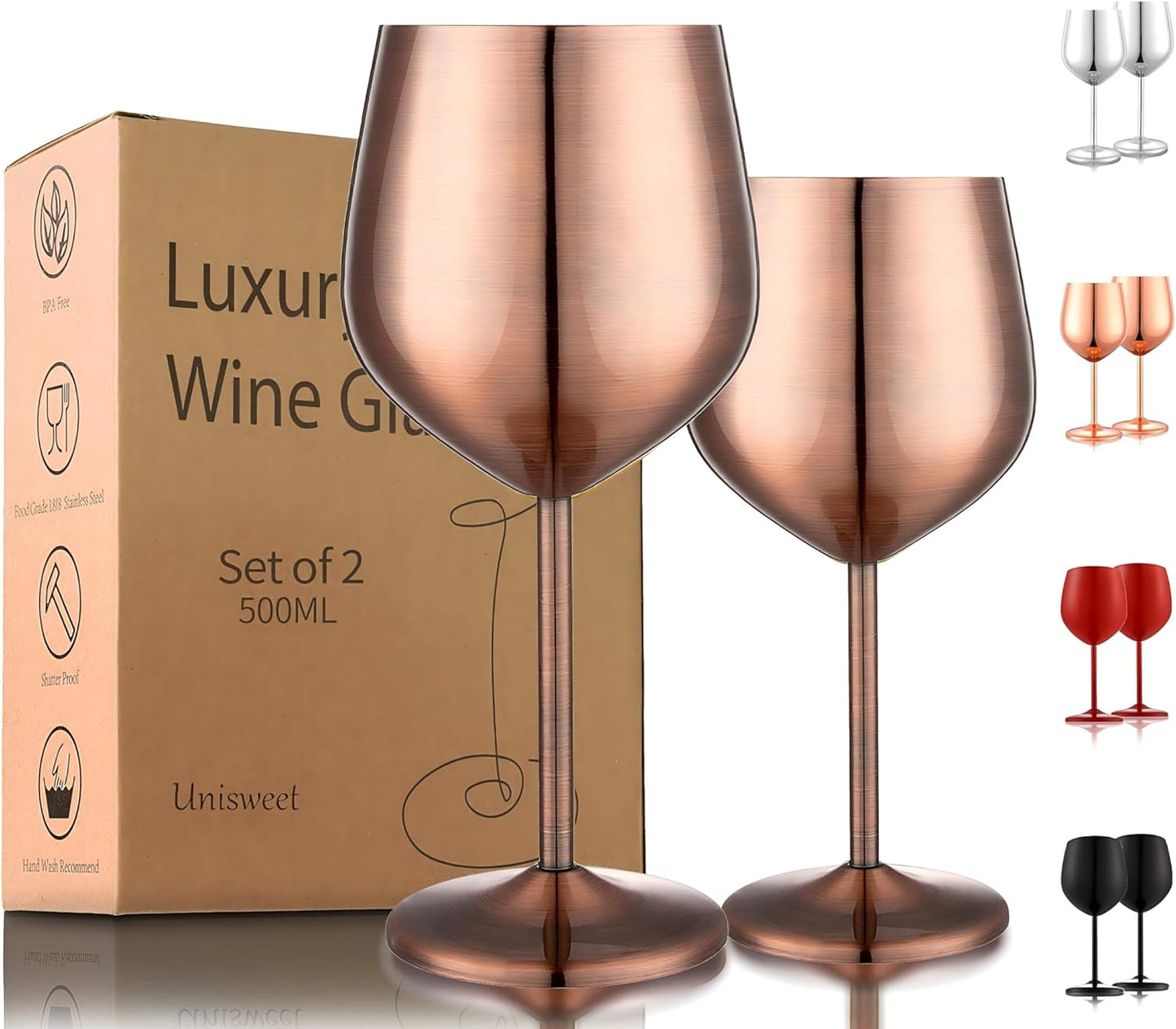 Stainless Steel Wine Glasses Set of 2, 18 oz Unbreakable Wine Glass Unique Metal Wine Goblets for Outdoor Capming and Pool Gift for Wine Lovers (Red Copper)